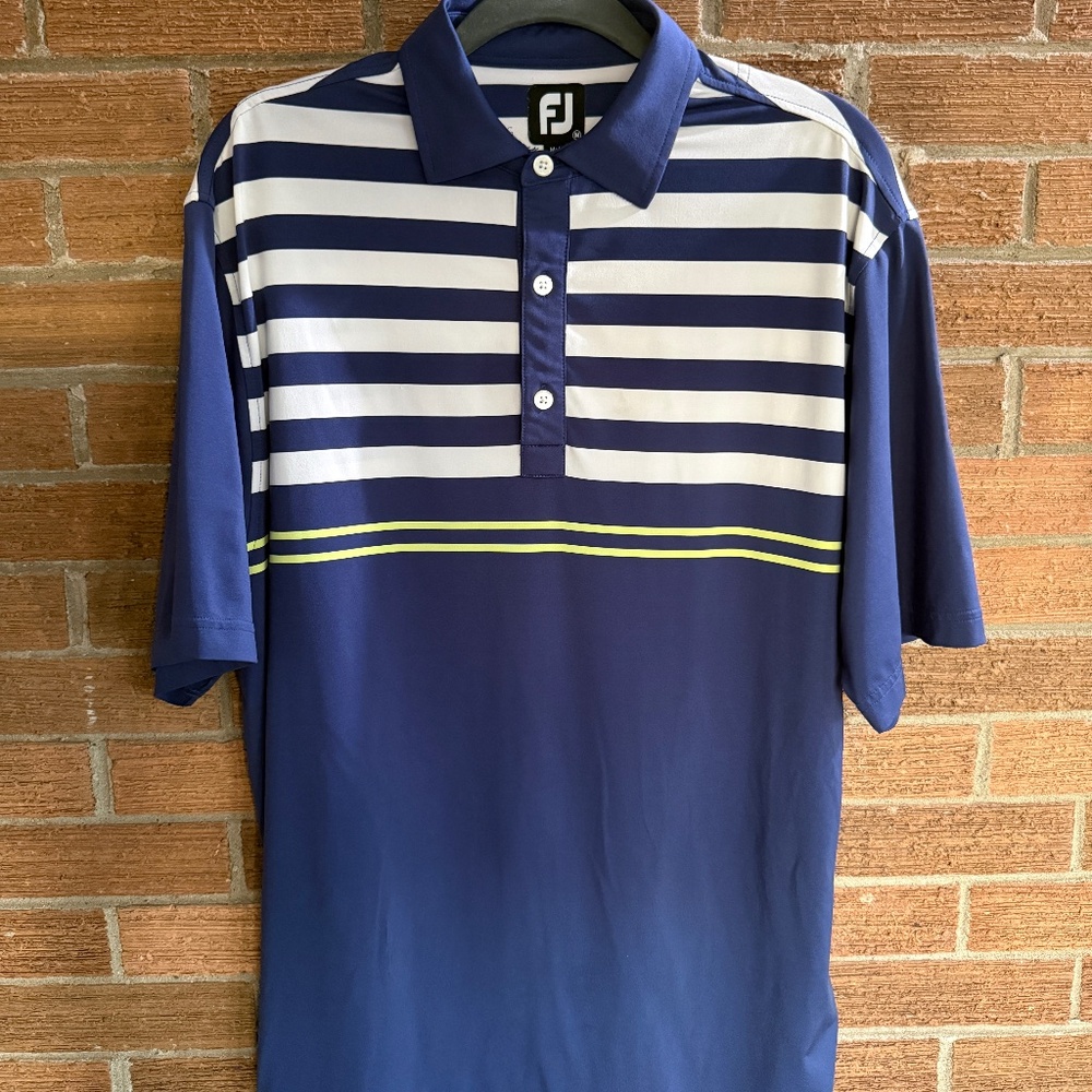FootJoy Men's Golf Polo - Medium - Blue with white and lime green accents